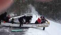 So so crazy canoe stunt in the snow...