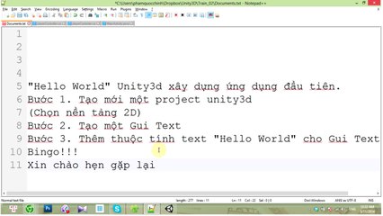 Lập trình Game Unity3d- Hello World Bài 1