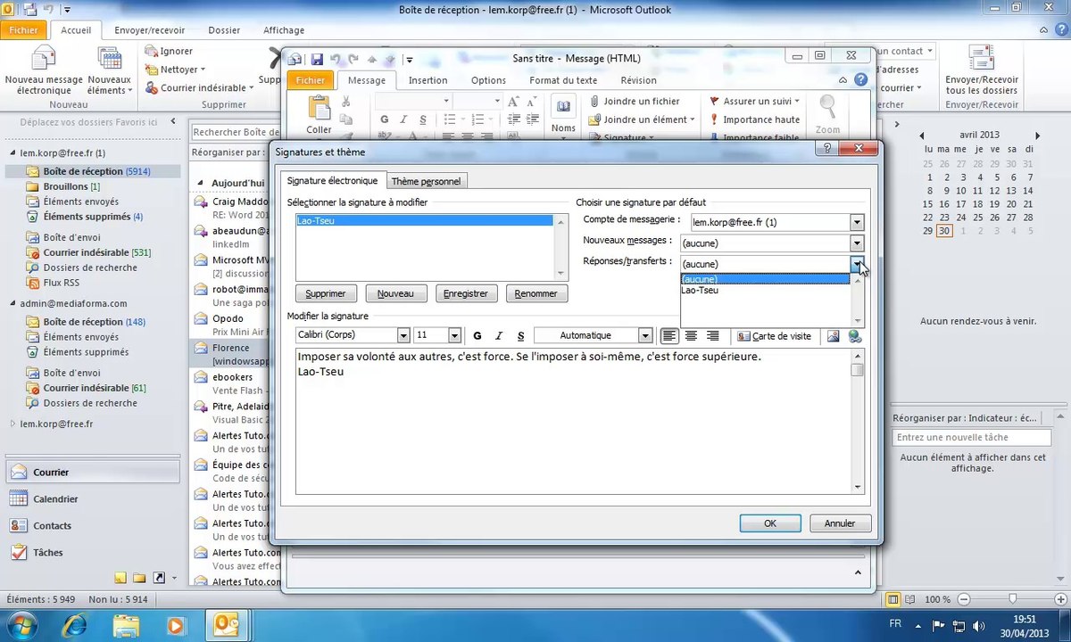 Utiliser une signature dans Outlook