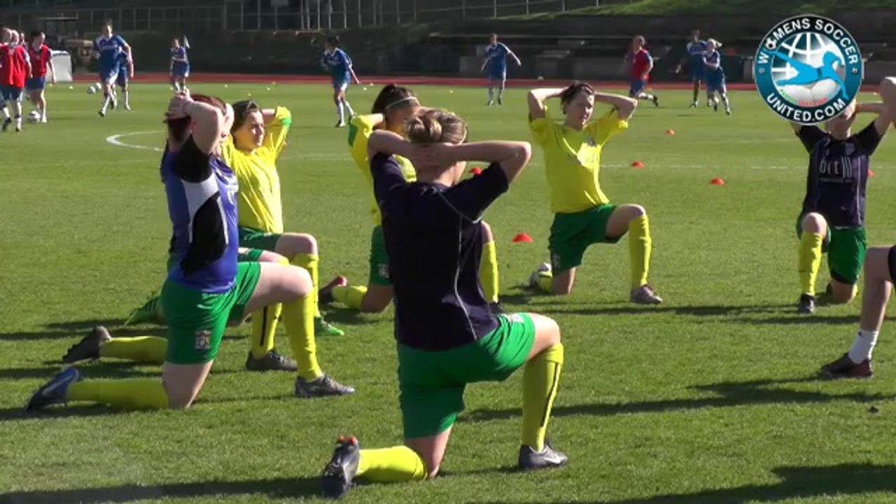 Brighton and Coventry Teams Pre Match warm up before FA Women's Southern Premier League 9th March 2014Produce