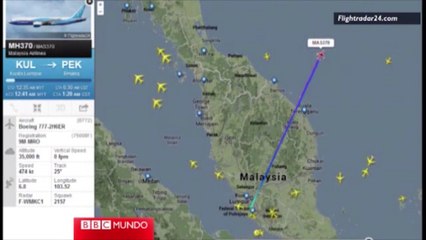 El trayecto del avión desaparecido de Malaysia Airlines