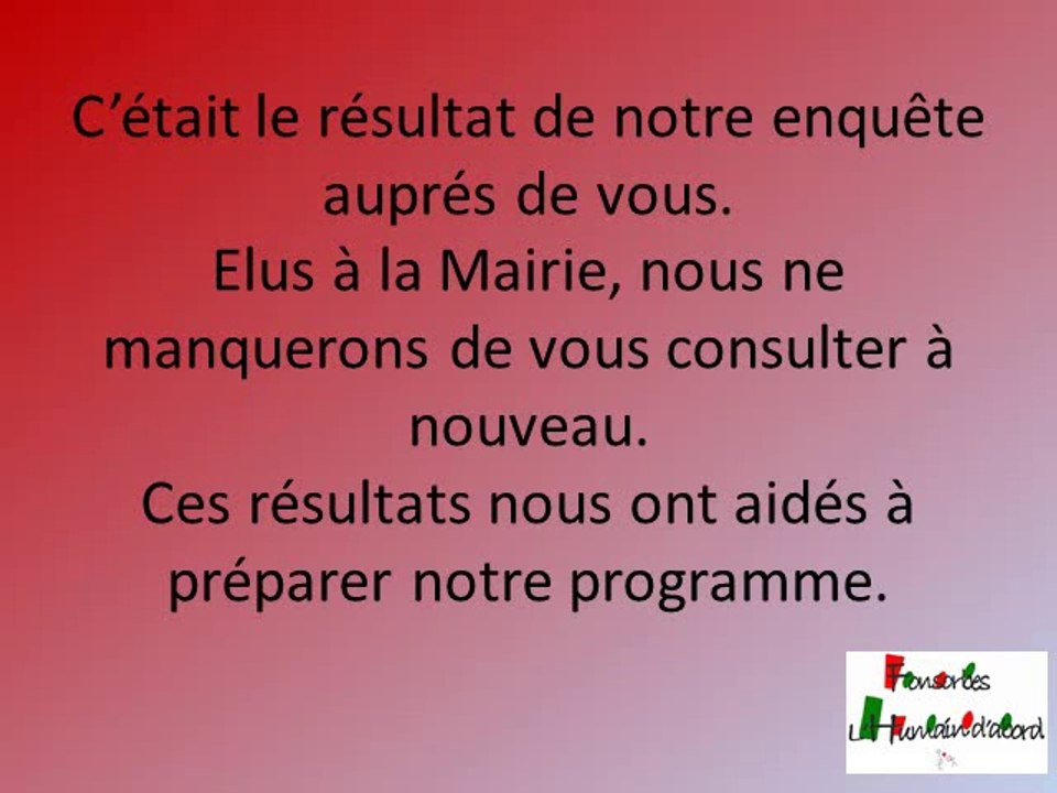 DIAPORAMA QUESTIONAIRE Fonsorbes Humain d'abord