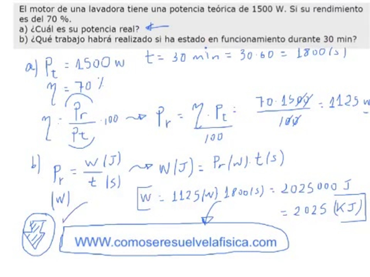 Ejercicio resuelto de Trabajo y Energía 4º ESO Calcular potencia y trabajo  - Vídeo Dailymotion