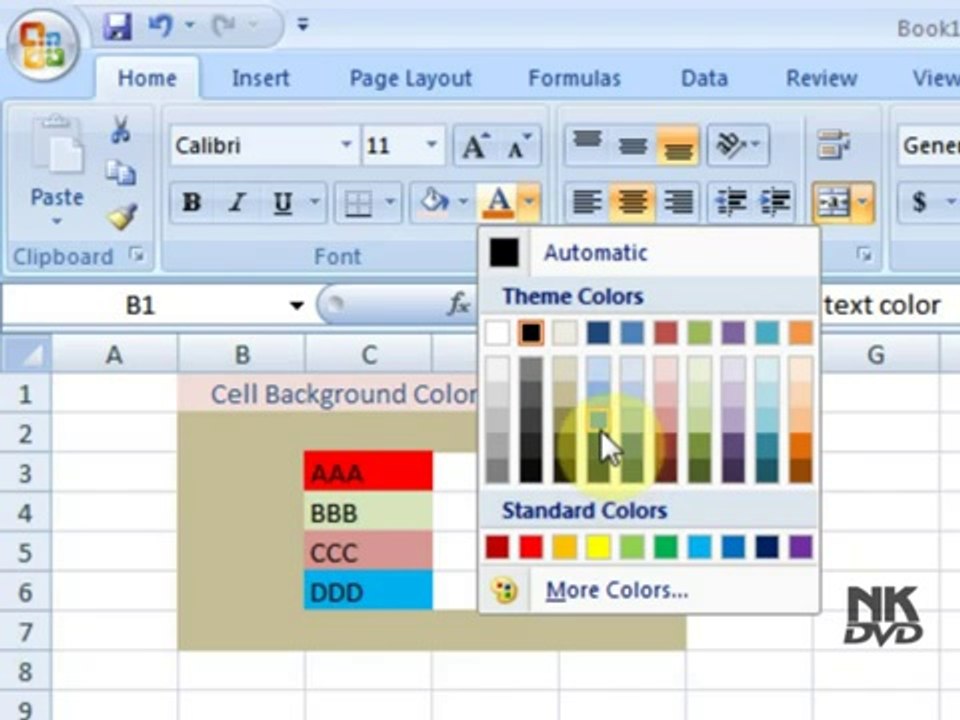 Ms Excel 9 Cell Background or Text Color