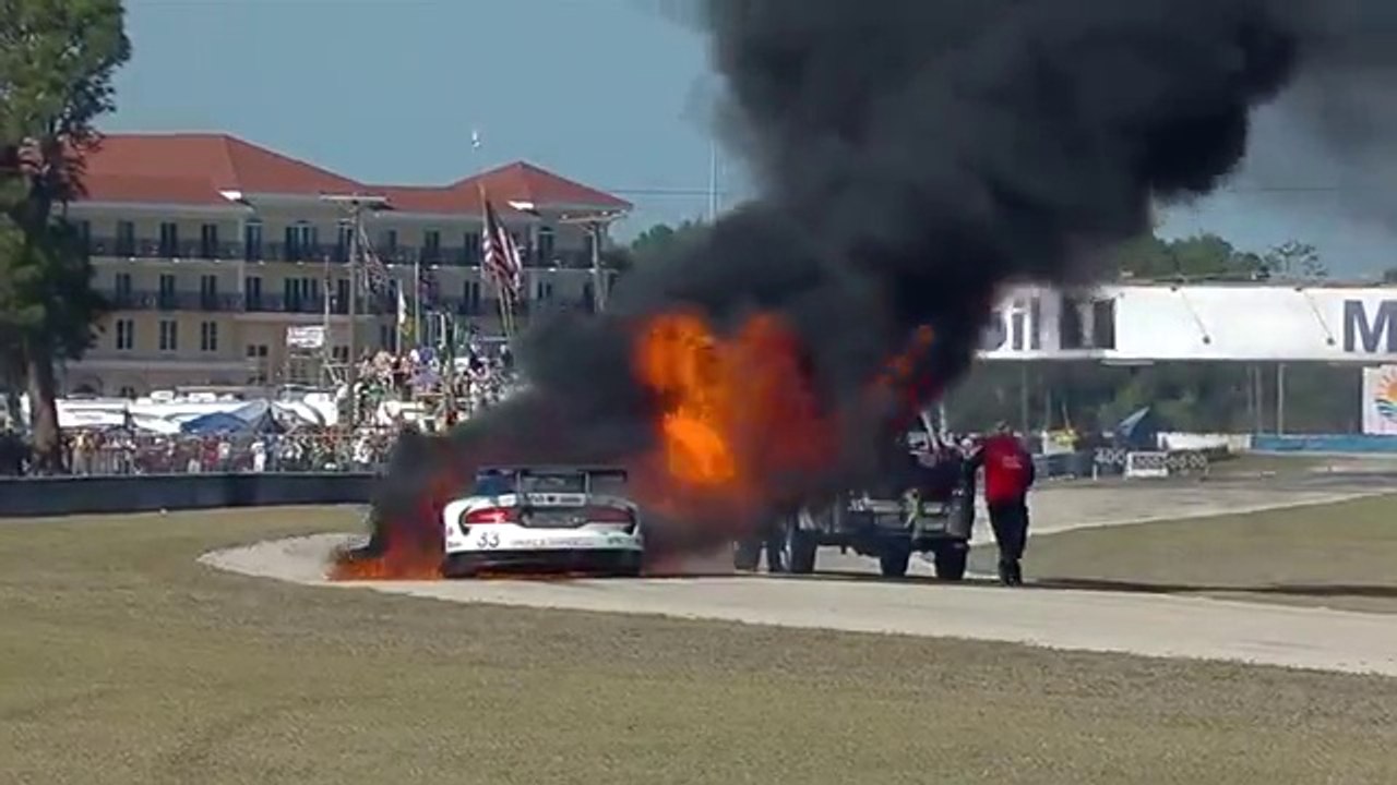 USCC 2014 12hours Sebring 2014 Ben Keating Viper Huge Fire
