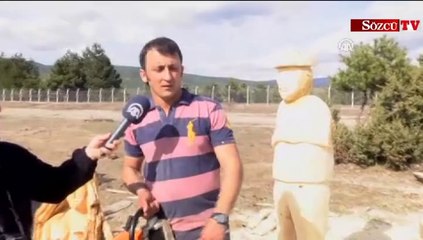 Ağaç kesme motoruyla heykel yapıyor