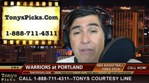 Portland Trailblazers vs. Golden St Warriors Pick Prediction NBA Pro Basketball Odds Preview 3-16-2014