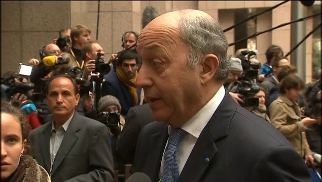 Ukraine : réaction de Laurent Fabius à son arrivée au Conseil européen (17/03/2014)