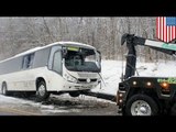 Speeding bus crashes on snowy highway in Pennsylvania, injuring dozens