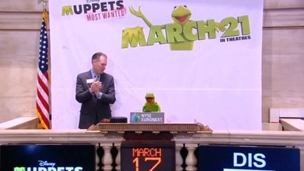 Wall Street opens sharply higher with eyes on Crimea; Kermit promotes new Muppet movie at NYSE