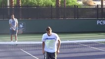 Indian Wells Tennis 2014 - Jo-Wilfried Tsonga funny missing volley practice