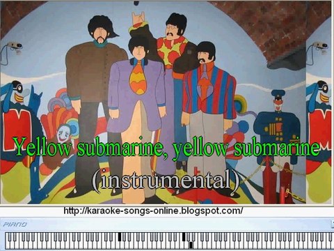 The Beatles Yellow submarine karaoke song wit lirycs on the screen