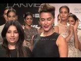 Neha Dhupia with new outfit  of black & Silver  in  LFW 2014 organised by Payal Singha