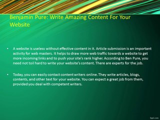 Benjamin Pure - Write Amazing Content For Your Website