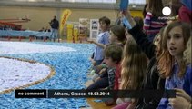 Greek students attempt world record with largest origami mosaic