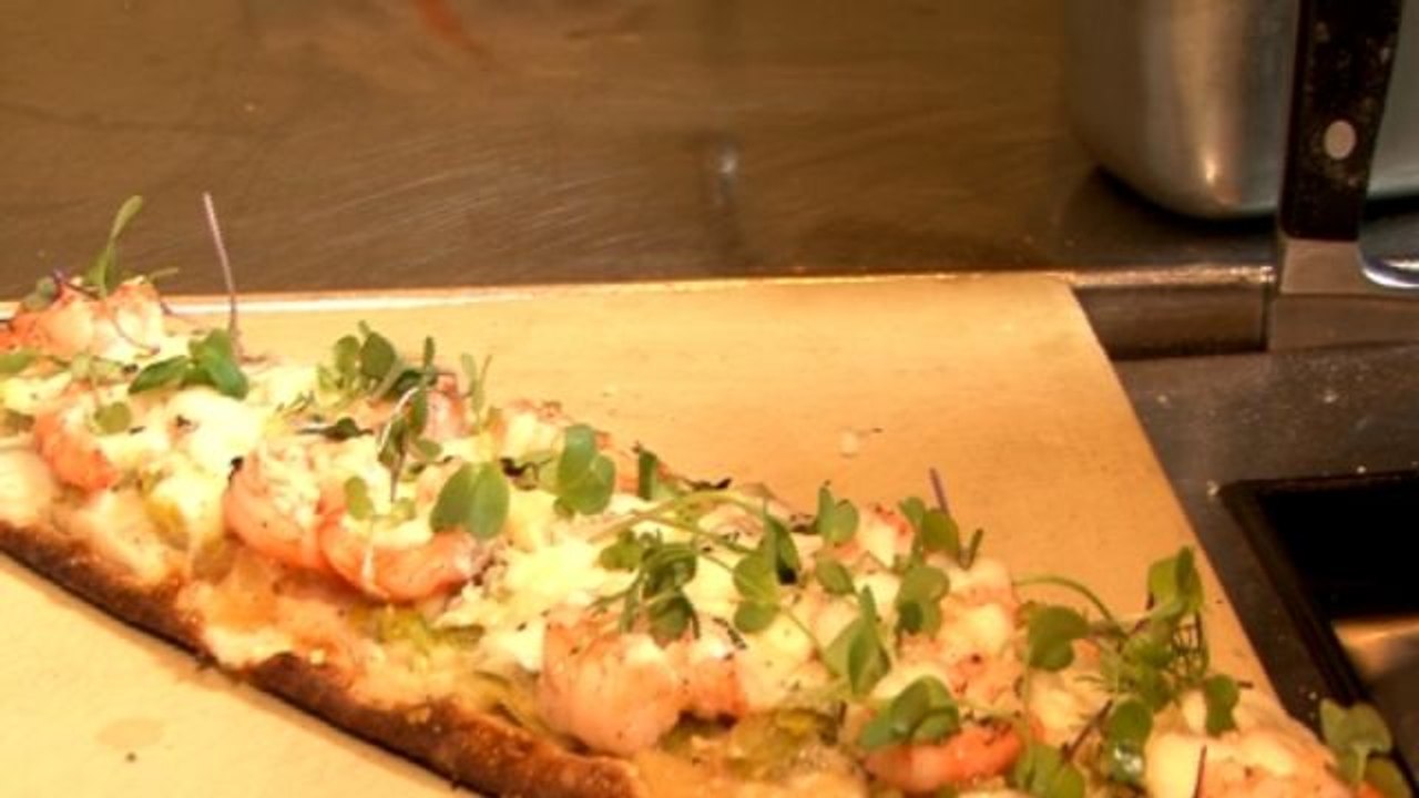 Chef Profiles and Recipes - Ben Ford's Flatbread with Shrimp and White Bean Hummus