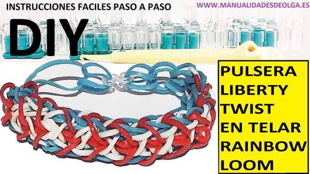 COMO HACER PULSERA DE GOMITAS MODELO LIBERTY TWIST EN TELAR RAINBOW LOOM TUTORIAL ESPAÑOL DIY