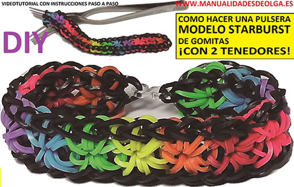 COMO HACER UNA PULSERA DE GOMITAS STARBURST CON 2 TENEDORES SIN TELAR RAINBOW LOOM