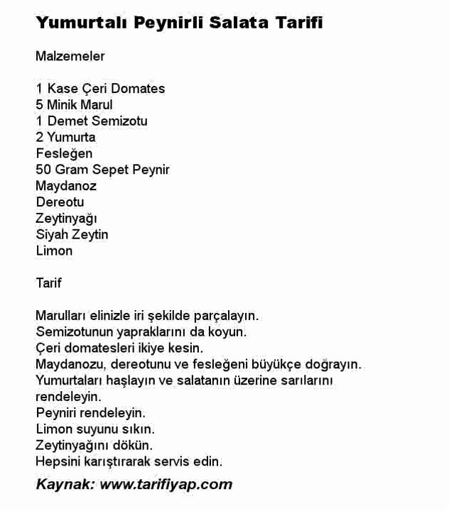 Yumurtalı Peynirli Salata Tarifi