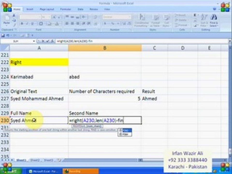 Excel Advance Formulas Lecture 12 - by Mr. Mubashar