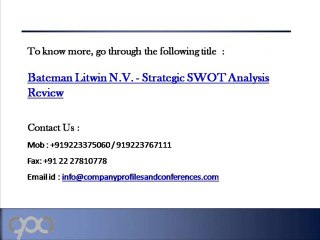 Bateman Litwin N.V. - Strategic SWOT Analysis Review