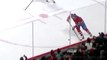 Overzealous NHL fan gets knocked off her feet by huge on-ice hit