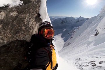 Xavier De Le Rue for a GoPro Sketchy Cornice Rappel - Snowboard