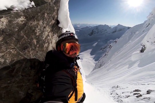 Xavier De Le Rue for a GoPro Sketchy Cornice Rappel - Snowboard