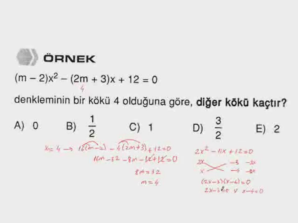 1)  İkinci Dereceden Denklemler - Çarpanlara Ayırma Yöntemi