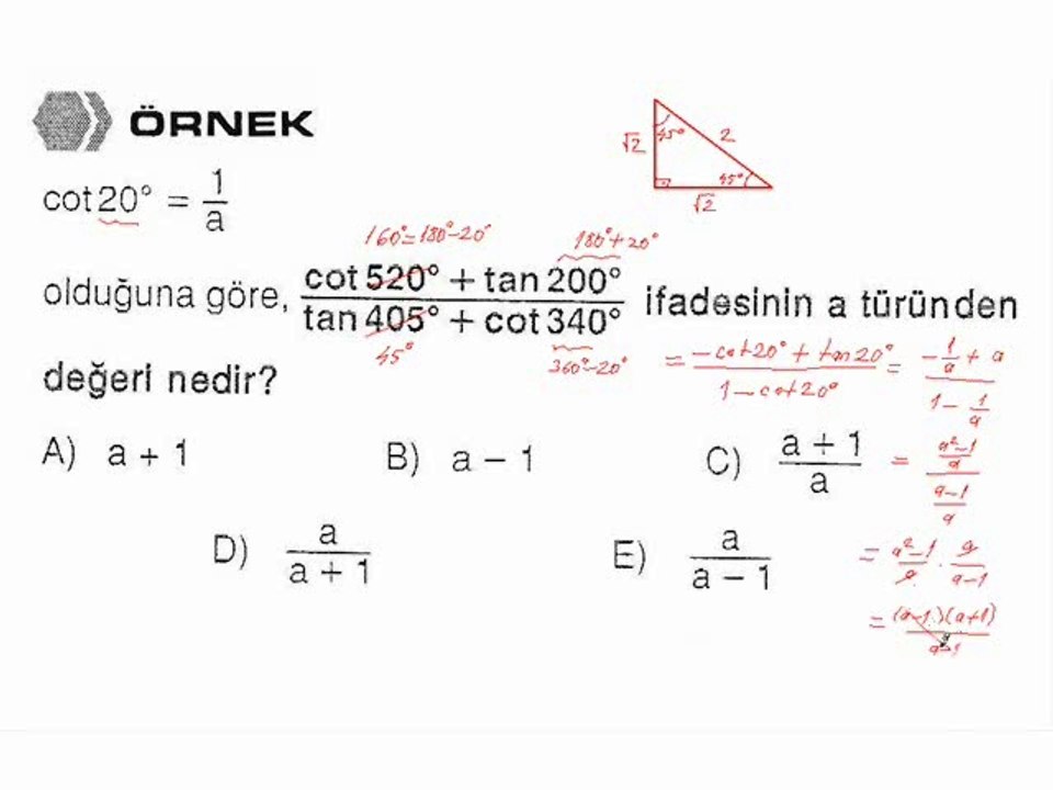 11) Özel Açıların Trigonometrik Oranları ve Trigonometrik Fonksiyonların İşaretleri - 3
