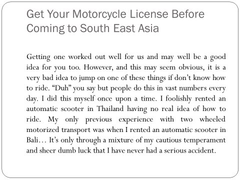 Westhill Consulting & Employment Get Your Motorcycle License Before Coming to South East Asia