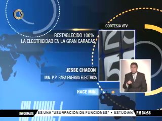 Chacón: Servicio eléctrico en la Gran Caracas ha sido restablecido en 100 %