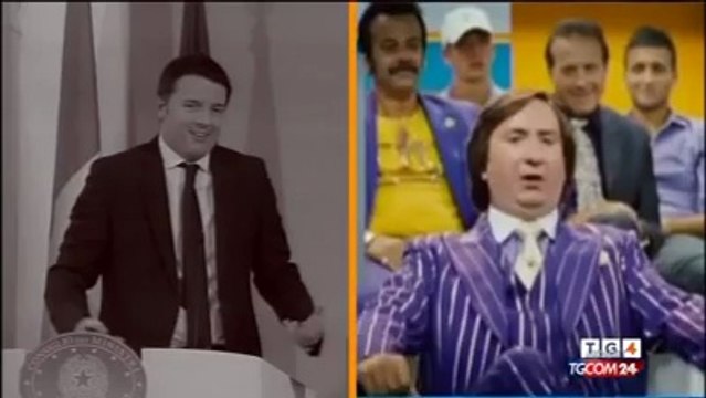 Matteo Renzi e Antonio Albanese in conferenza stampa