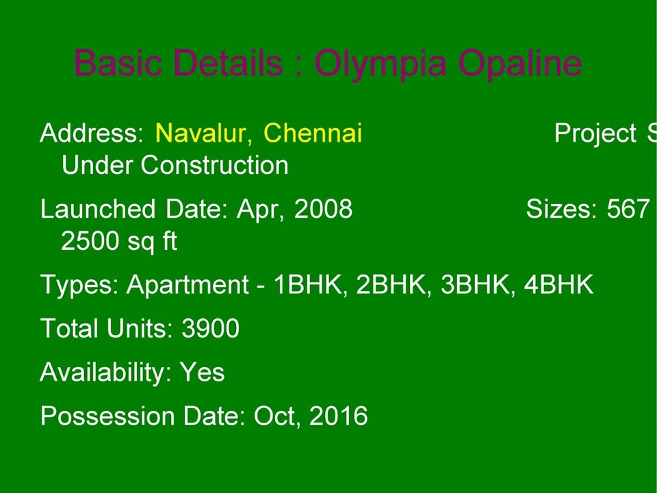 Olympia Opaline - Launched 4BHK+4T Flats in Navalur Chennai - 9278892788