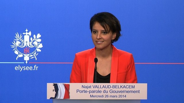 Point de presse de Najat Vallaud-Belkacem à l'issue du Conseil des ministres du 26 mars 2014