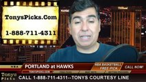 Atlanta Hawks vs. Portland Trailblazers Pick Prediction NBA Pro Basketball Odds Preview 3-27-2014