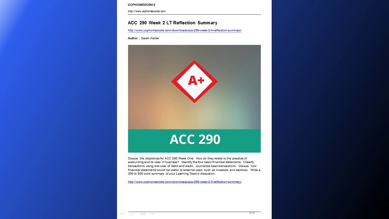 acc 290 week 2 lt reflection summary