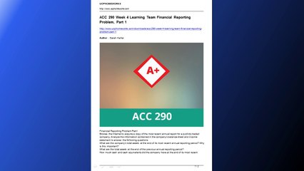 acc 290 week 4 learning team financial reporting problem part 1