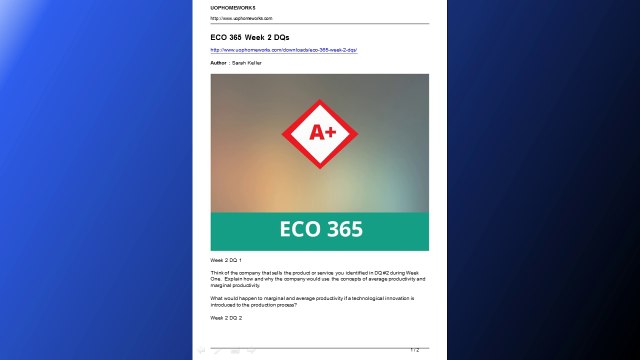 eco 365 week 2 dqs