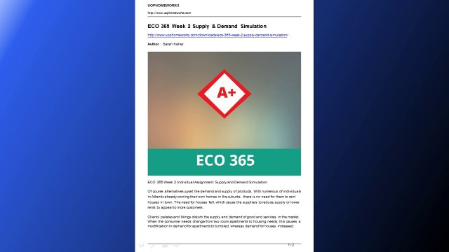 eco 365 week 2 supply demand simulation