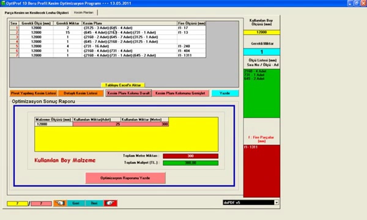 OptiProf 1D Boru Profil Kesim Programı