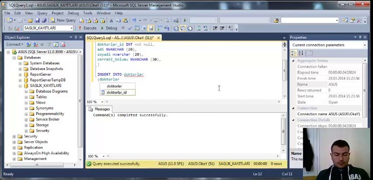 sql server management studio veri tabanı tablo oluşturma veri girme