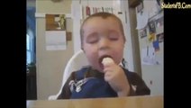 baby sleeping and  eating bannana )