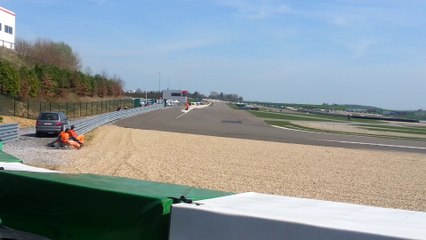 Side car F1 Sebastien Seret & Rodrigue Circuit de Mettet 29/03/2014 bout de ligne droite + virage