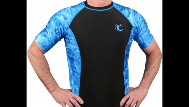 Cheap Aqua Design Men's Big Wave Rash Guard Short Sleeve Surf Swim UPF 50+ Shirt