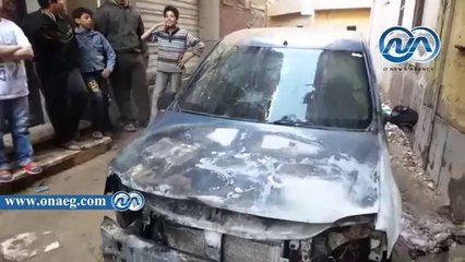 مجهولون يشعلون النار في سيارة ضابط شرطة بالمحلة