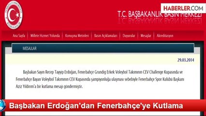 Başbakan Erdoğan'dan Fenerbahçe'ye Kutlama