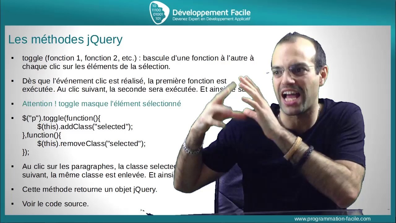 Comment implementer les methodes du framework jquery