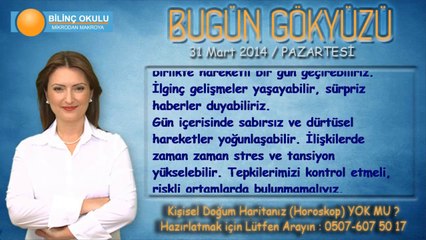ASLAN Burcu, GÜNLÜK Astroloji Yorumu,31 MART 2014, Astrolog DEMET BALTACI Bilinç Okulu