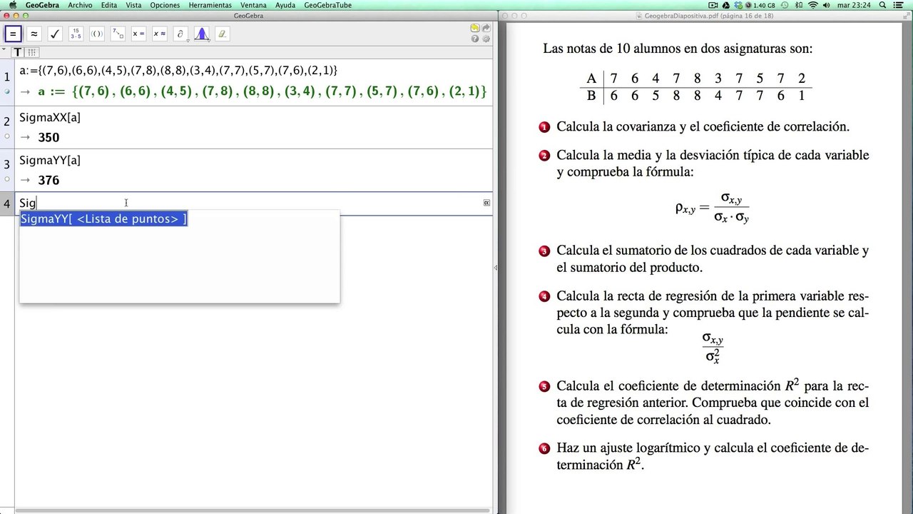 16 Geogebra CAS y Matemáticas Estadística bidimensional